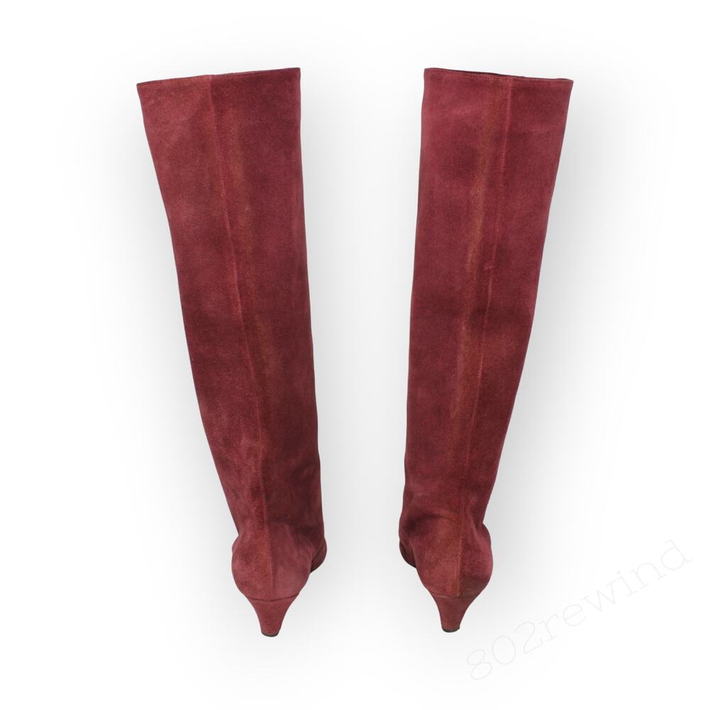 EU 38 ~ US 7.5/8 AnnaF Rosa Suede Sandy Boot KneeHigh 2.5" ConeHeel Italy Plum - Picture 5 of 16
